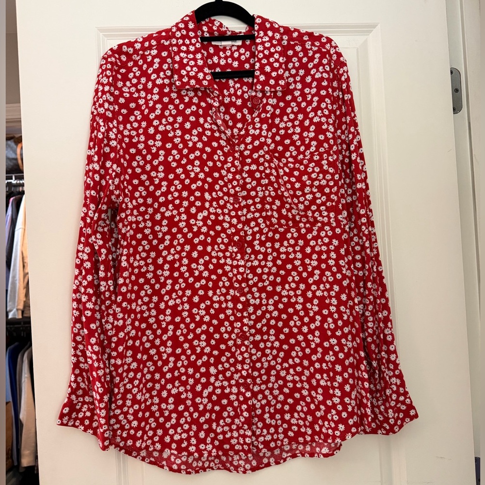 beachlunchlounge Red Floral Button-Down Shirt